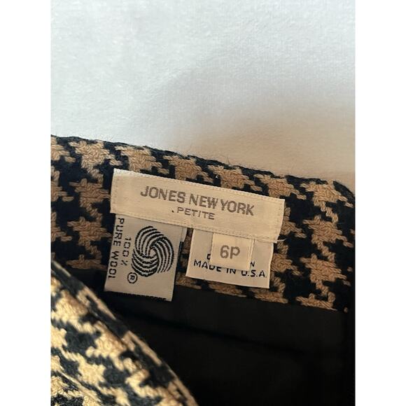 VTG Jones New York Petite Wool Pencil Skirt Houndstooth 6P Tan Black Career Work - Picture 6 of 8